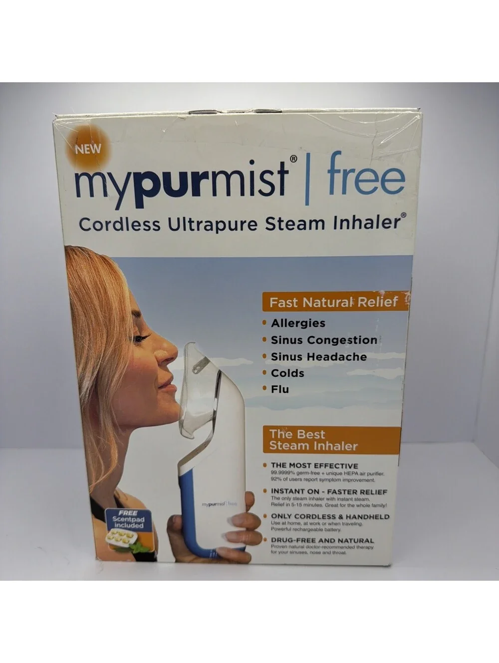 MyPurMist Free Cordless Ultrapure Steam Inhaler Allergies Colds Congestion NIB